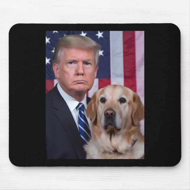 Funny Trump And Golden Retriever Dog Usa Flag Elec Mouse Pad (Front)