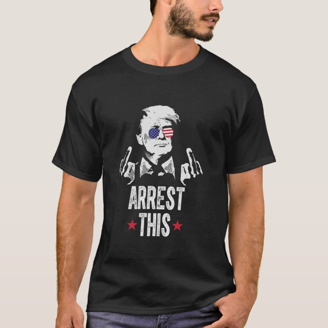 Funny Trump Arrest This US Sunglasses Middle Finge T-Shirt (Front)