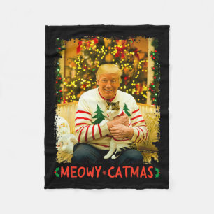 Funny Trump Christmas Cat Lovers Meowy Catmas Cat  Fleece Blanket