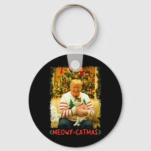 Funny Trump Christmas Cat Lovers Meowy Catmas Cat  Key Ring