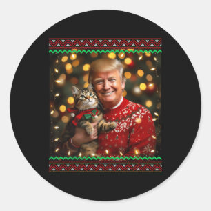 Funny Trump Christmas Sweater For Cat Lovers 1 Classic Round Sticker