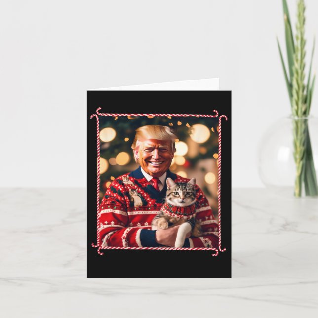 Funny Trump Christmas Sweater For Cat Lovers  Card (Front)