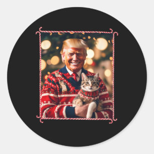Funny Trump Christmas Sweater For Cat Lovers Classic Round Sticker