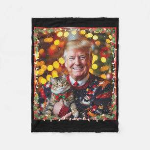 Funny Trump Christmas Sweater For Cat Lovers Fleece Blanket