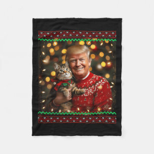 Funny Trump Christmas Sweater For Cat Lovers Fleece Blanket