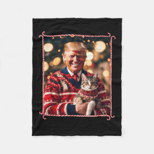 Funny Trump Christmas Sweater For Cat Lovers Fleece Blanket