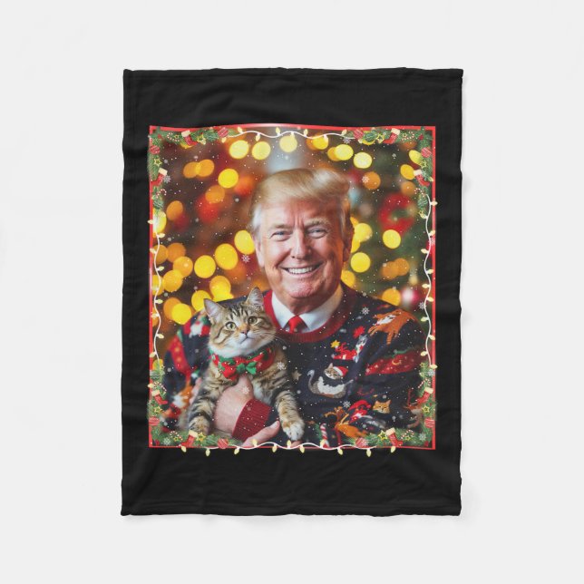 Funny Trump Christmas Sweater For Cat Lovers  Fleece Blanket (Front)
