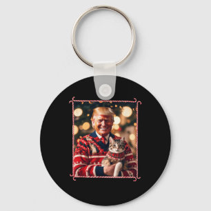 Funny Trump Christmas Sweater For Cat Lovers  Key Ring