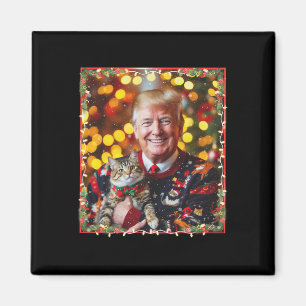 Funny Trump Christmas Sweater For Cat Lovers  Magnet