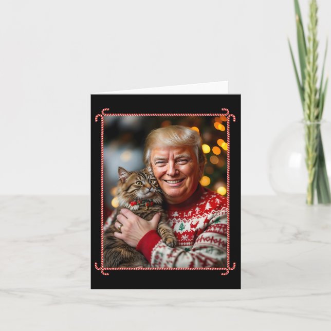 Funny Trump Christmas Sweater For Cat Lovers Xmas  Card (Front)