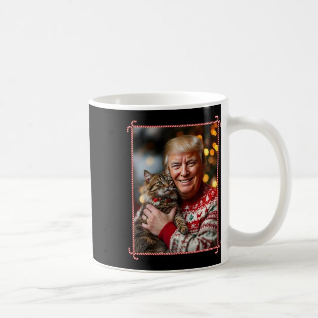 Funny Trump Christmas Sweater For Cat Lovers Xmas  Coffee Mug (Right)