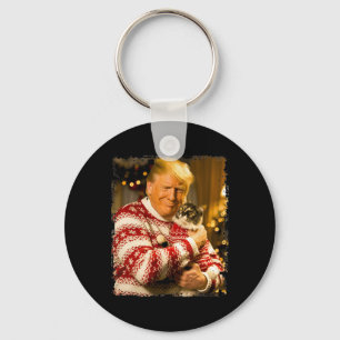 Funny Trump Christmas Sweater For Cat Lovers Xmas  Key Ring