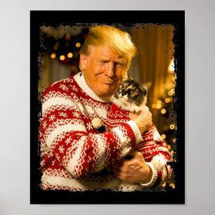 Funny Trump Christmas Sweater For Cat Lovers Xmas Poster