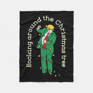 Funny Trump Dance With Light Rocking Around Christ Fleece Blanket