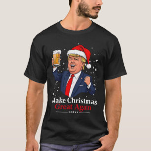 Funny Trump Drinking Beer Make Christmas 2024 Grea T-Shirt
