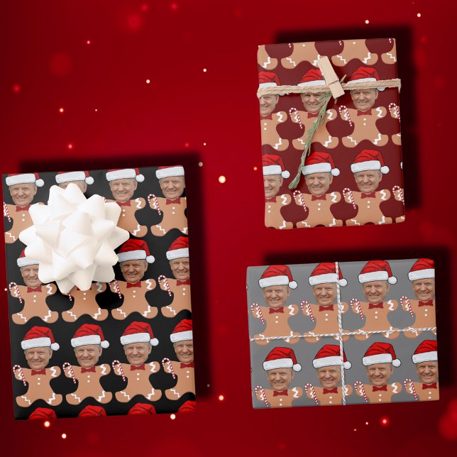 Funny Trump Face Custom Face Photo Gingerbread Wrapping Paper Sheet (Creator Uploaded)