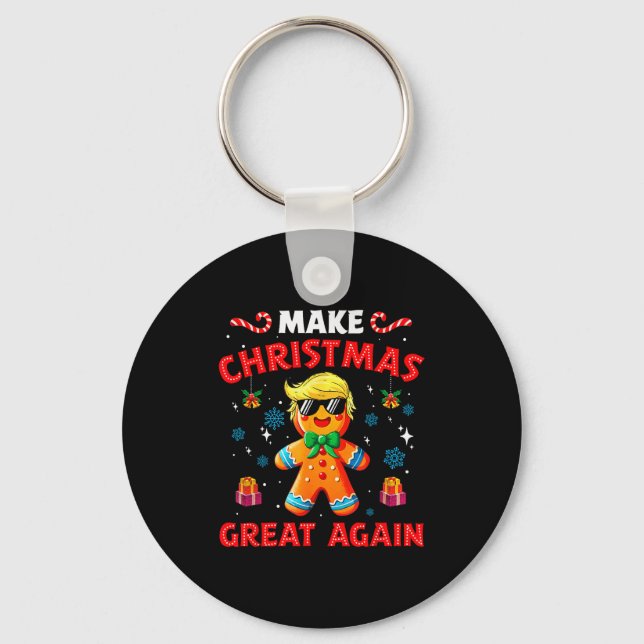 Funny Trump Gingerbread Man Make Christmas Great A Key Ring (Front)
