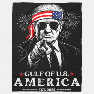 Funny Trump Gulf Of USA America 2025 4th Of July Fleece Blanket