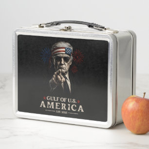 Funny Trump Gulf Of USA America 2025 4th Of July Metal Lunch Box