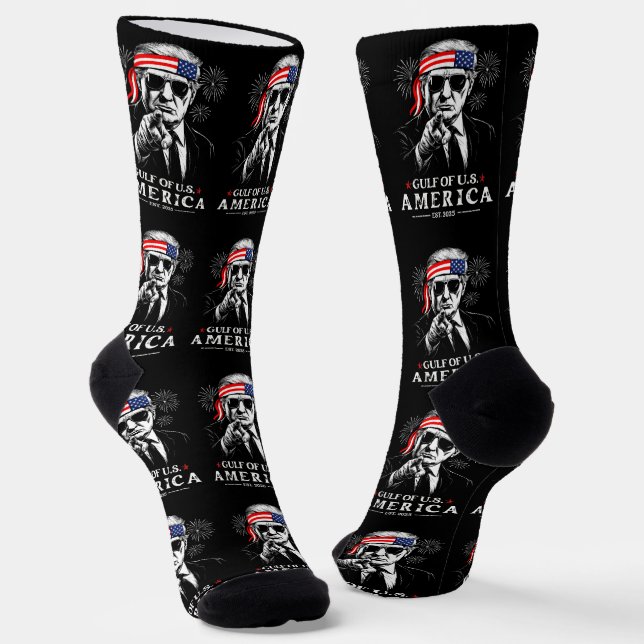 Funny Trump Gulf Of USA America 2025 4th Of July Socks (Angled)