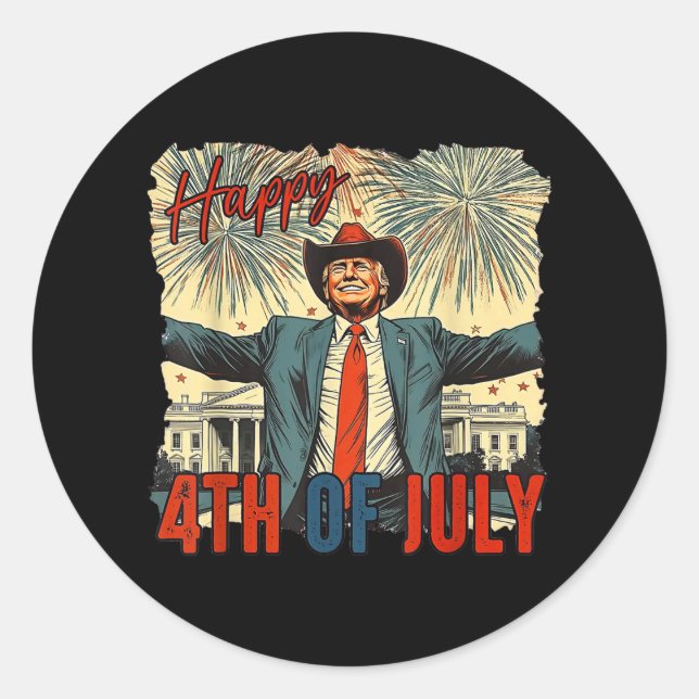 Funny Trump Happy 4th Of July Independence Day  Classic Round Sticker (Front)