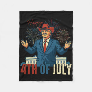 Funny Trump Happy 4th Of July Retro Independence D Fleece Blanket