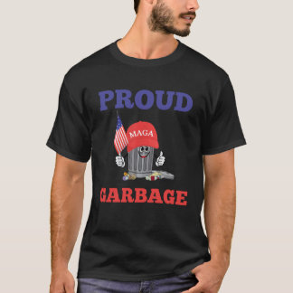 Funny Trump MAGA Cartoon Garbage Can American Flag T-Shirt