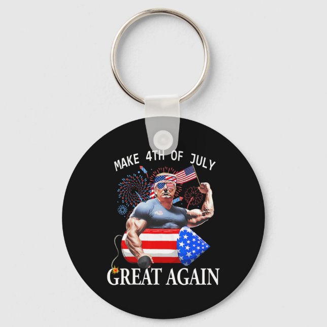 Funny Trump Make 4th Of July Great Again Trump 202 Key Ring (Front)