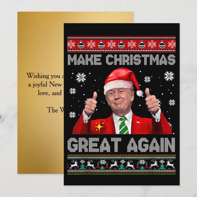 Funny Trump Make Christmas Great Again Gold Holiday Card (Front/Back)