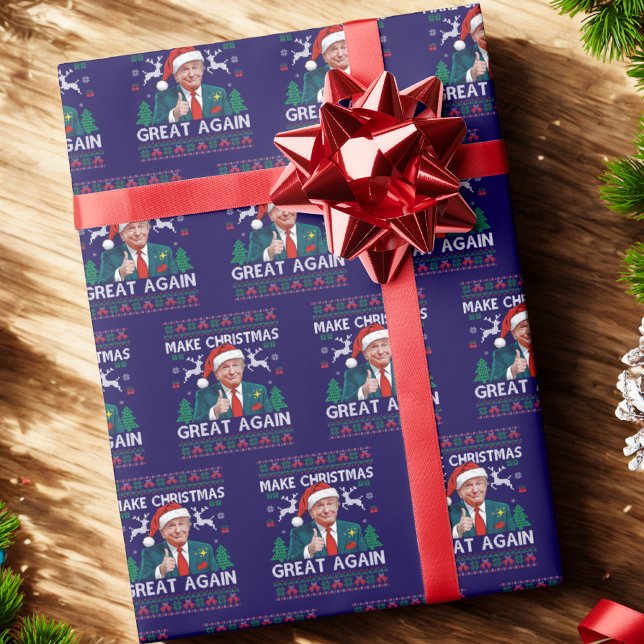 Funny Trump Make Christmas Great Again Ugly Blue Wrapping Paper (Creator Uploaded)