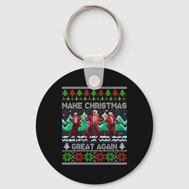 Funny Trump Make Christmas Great Again Ugly  Key Ring (Front)