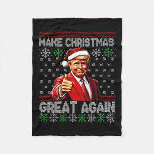 Funny Trump Make Christmas Great Again Ugly Sweate Fleece Blanket