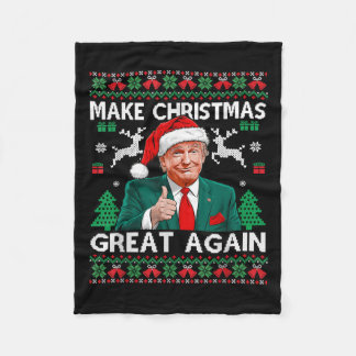 Funny Trump Make Christmas Great Again Ugly Sweate Fleece Blanket