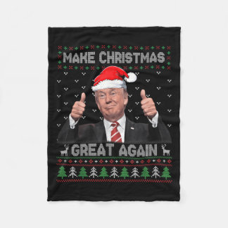 Funny Trump Make Christmas Great Again Ugly Sweate Fleece Blanket