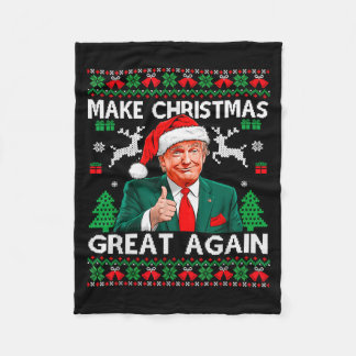 Funny Trump Make Christmas Great Again Ugly Sweate Fleece Blanket