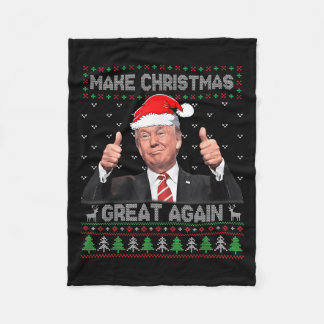 Funny Trump Make Christmas Great Again Ugly Sweate Fleece Blanket