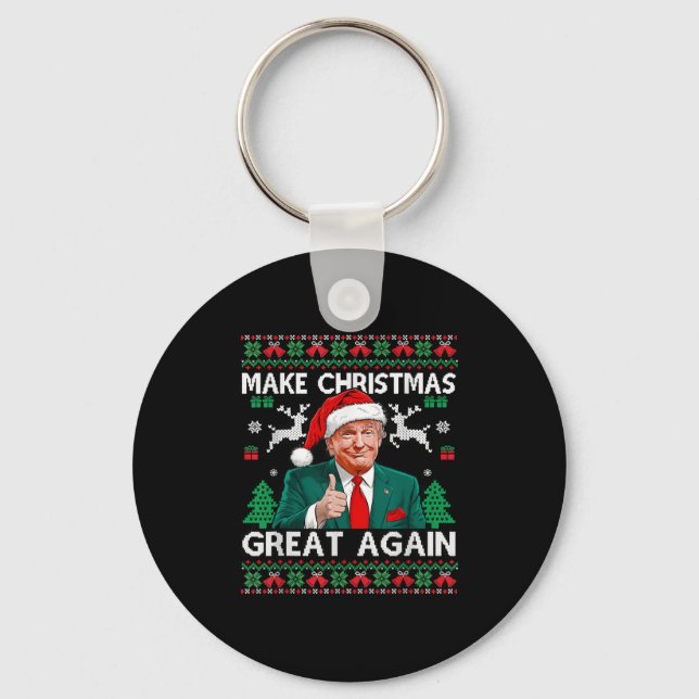 Funny Trump Make Christmas Great Again Ugly Sweate Key Ring (Front)
