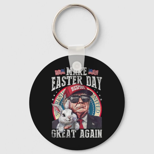 Funny Trump Make Easter Great Again Bunny Hunt Egg Key Ring (Front)