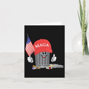 Funny Trump Mega Cartoon Garbage Can American Flag Card