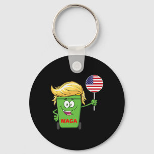 Funny Trump Mega Cartoon Garbage Can American Flag Key Ring