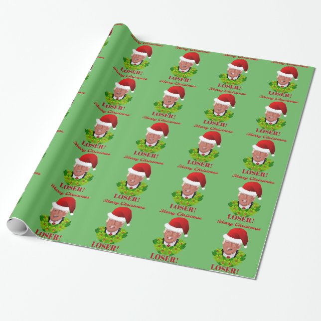 Funny Trump "Merry Christmas Loser" Wrapping Paper (Unrolled)