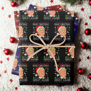 Funny Trump Merry Christmas Ugly Xmas Sweater Gift Wrapping Paper Sheet