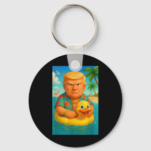 Funny Trump On Floating Yellow Duck Swim Ring In O Key Ring