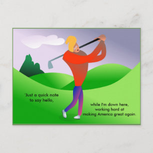 Funny Trump Playing Golf Political Postcard