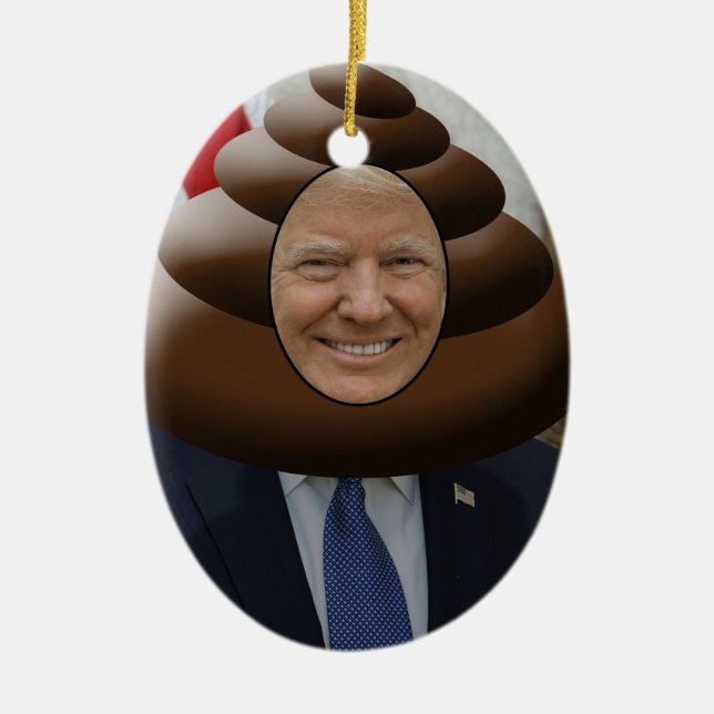 Funny Trump Poop Emoji Head Ceramic Ornament (Front)