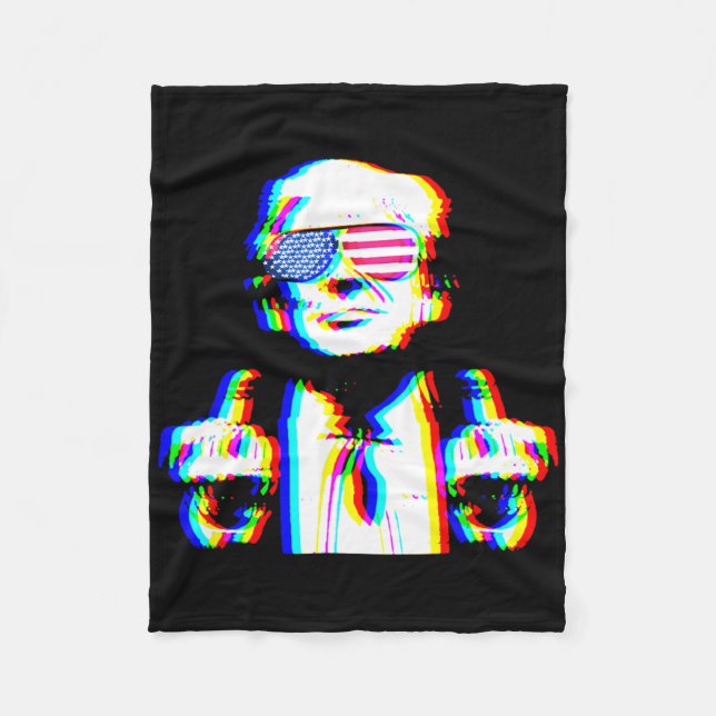 Funny Trump Psychedelic Edm Trippy Vaporwave Techn Fleece Blanket (Front)