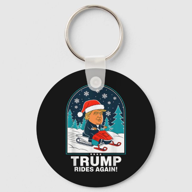 Funny Trump Rides Again Snowmobile Fun Winter Key Ring (Front)