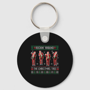 Funny Trump Rockin Around The Christmas Tree Ugly Key Ring