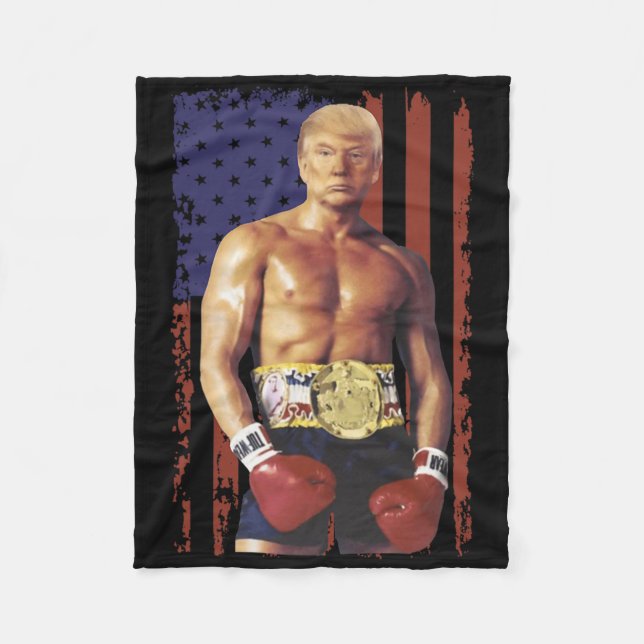 Funny Trump Rocky Boxing Meme Boxer Us Flag Patrio Fleece Blanket (Front)