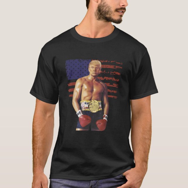 Funny Trump Rocky Boxing Meme Boxer US Flag Patrio T-Shirt (Front)